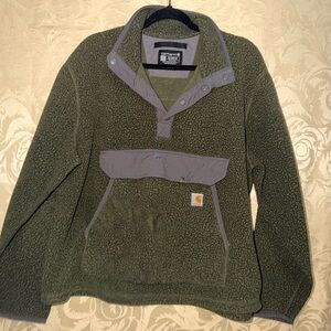 Carhartt Olive Fleece Pullover with Gray Trim